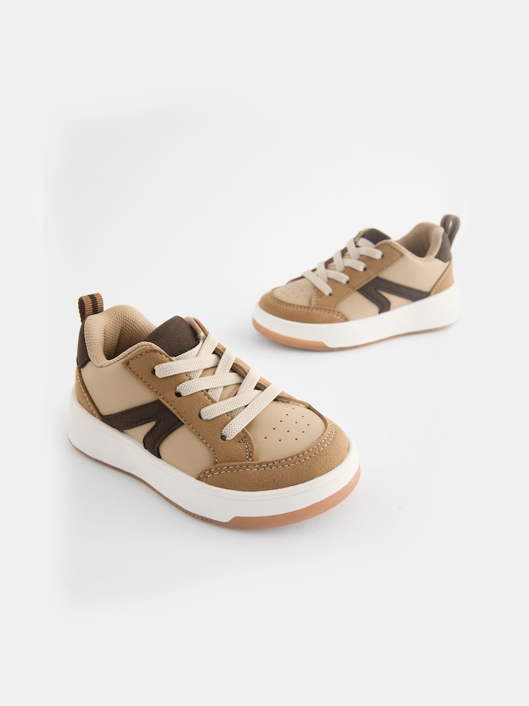 Tan Brown Wide Fit (G) Elastic Lace Trainers - Image 2 of 5 Tan Brown Wide Fit (G) Elastic Lace Trainers - Image 2 of 5