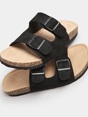 Yours Curve Black Faux Suede Buckle Strap Footbed Sandals In Extra Wide EEE Fit - Image 5 of 6