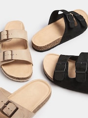 Yours Curve Black Faux Suede Buckle Strap Footbed Sandals In Extra Wide EEE Fit - Image 6 of 6