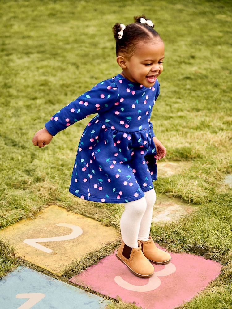 JoJo Maman Bébé Navy Blue Cherry Button Sweat Dress - Image 1 of 5