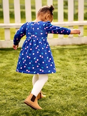 JoJo Maman Bébé Navy Blue Cherry Button Sweat Dress - Image 2 of 5