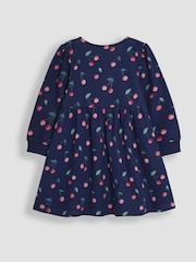 JoJo Maman Bébé Navy Blue Cherry Button Sweat Dress - Image 4 of 5
