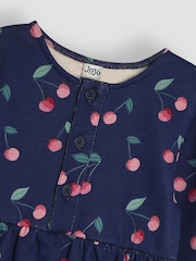 JoJo Maman Bébé Navy Blue Cherry Button Sweat Dress - Image 5 of 5