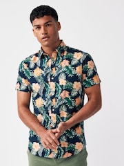 JACK & JONES Blue 100% Cotton Printed Short Sleeve Summer Shirt - Image 1 of 4