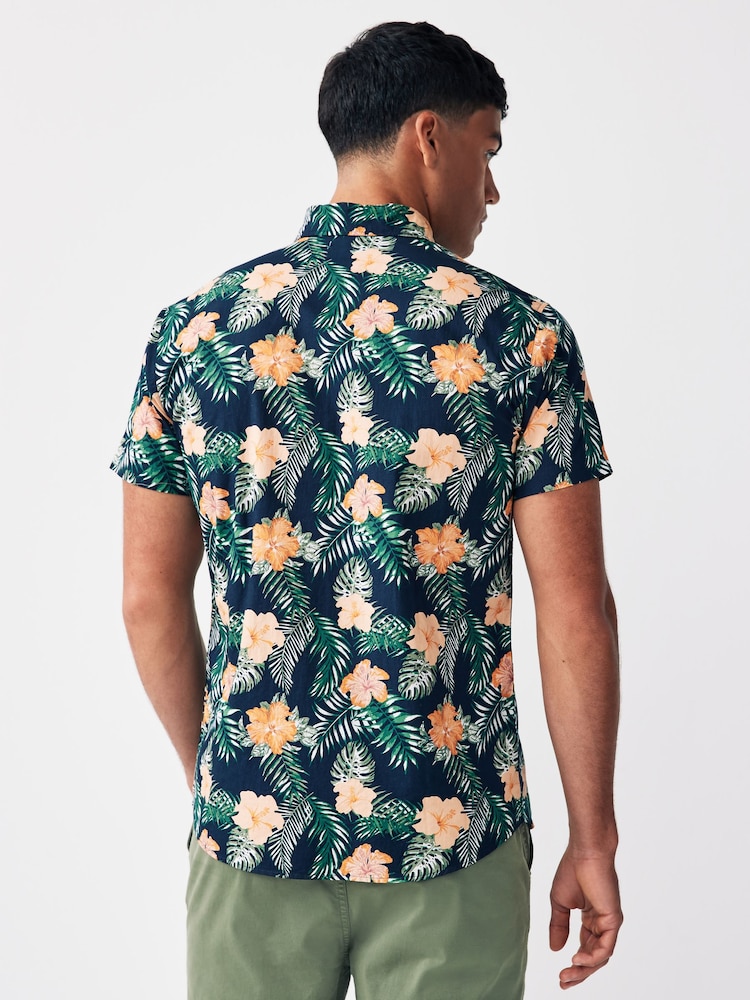 JACK & JONES Blue 100% Cotton Printed Short Sleeve Summer Shirt - Image 2 of 4