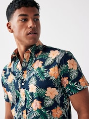 JACK & JONES Blue 100% Cotton Printed Short Sleeve Summer Shirt - Image 3 of 4