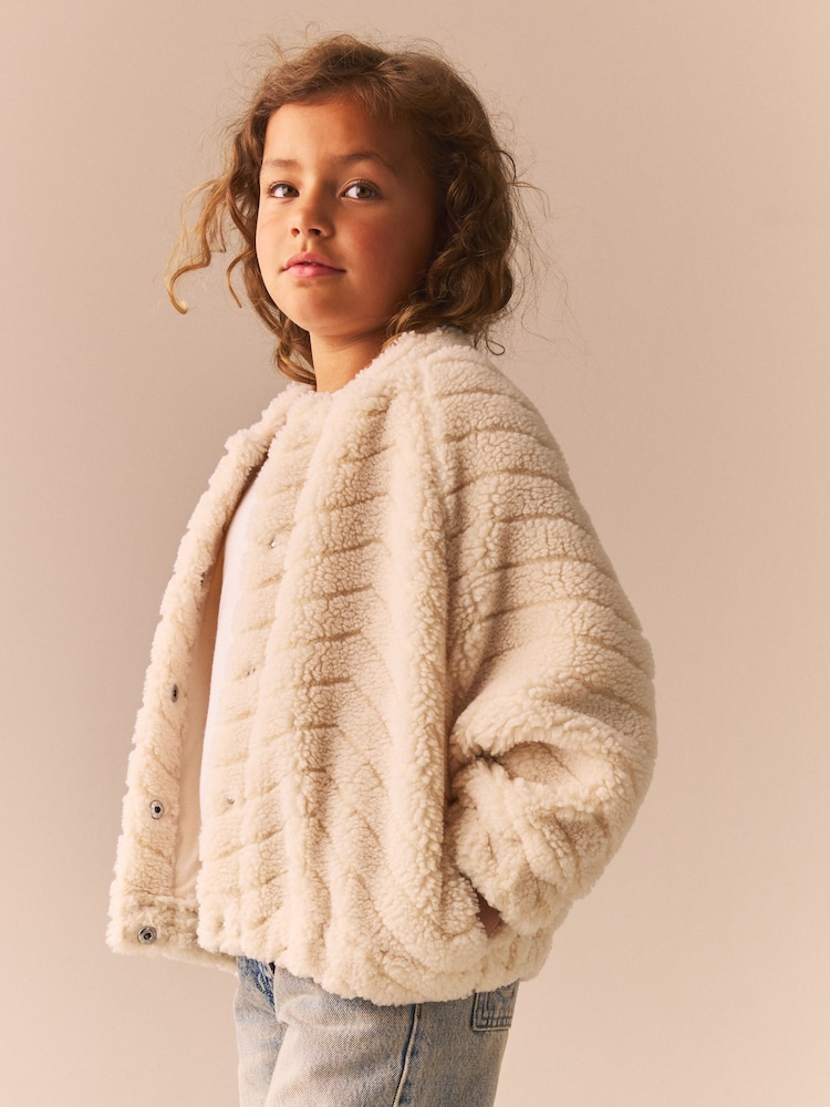 Cream Borg Fleece Bomber Jacket (3-16yrs) - Image 1 of 8