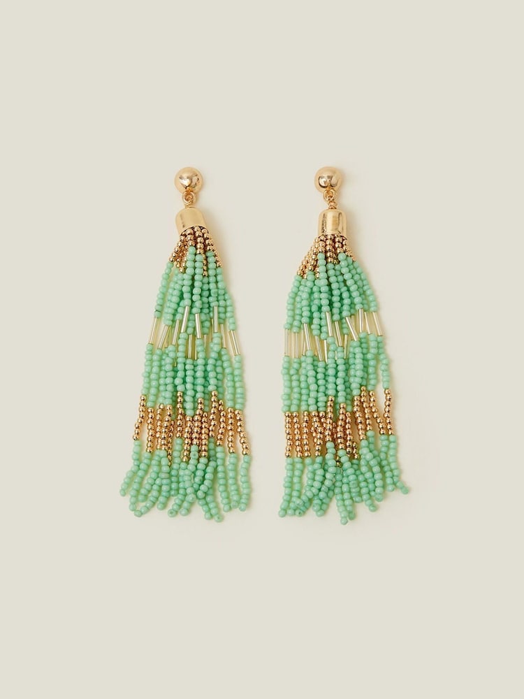 Accessorize Green Tassel Drop Earrings - Image 1 of 3