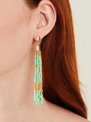 Accessorize Green Tassel Drop Earrings - Image 3 of 3