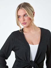 Roman Black Waterfall Front Cotton Knit Cardigan - Image 1 of 5
