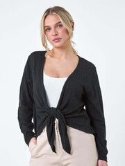 Roman Black Waterfall Front Cotton Knit Cardigan - Image 4 of 5