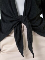Roman Black Waterfall Front Cotton Knit Cardigan - Image 5 of 5