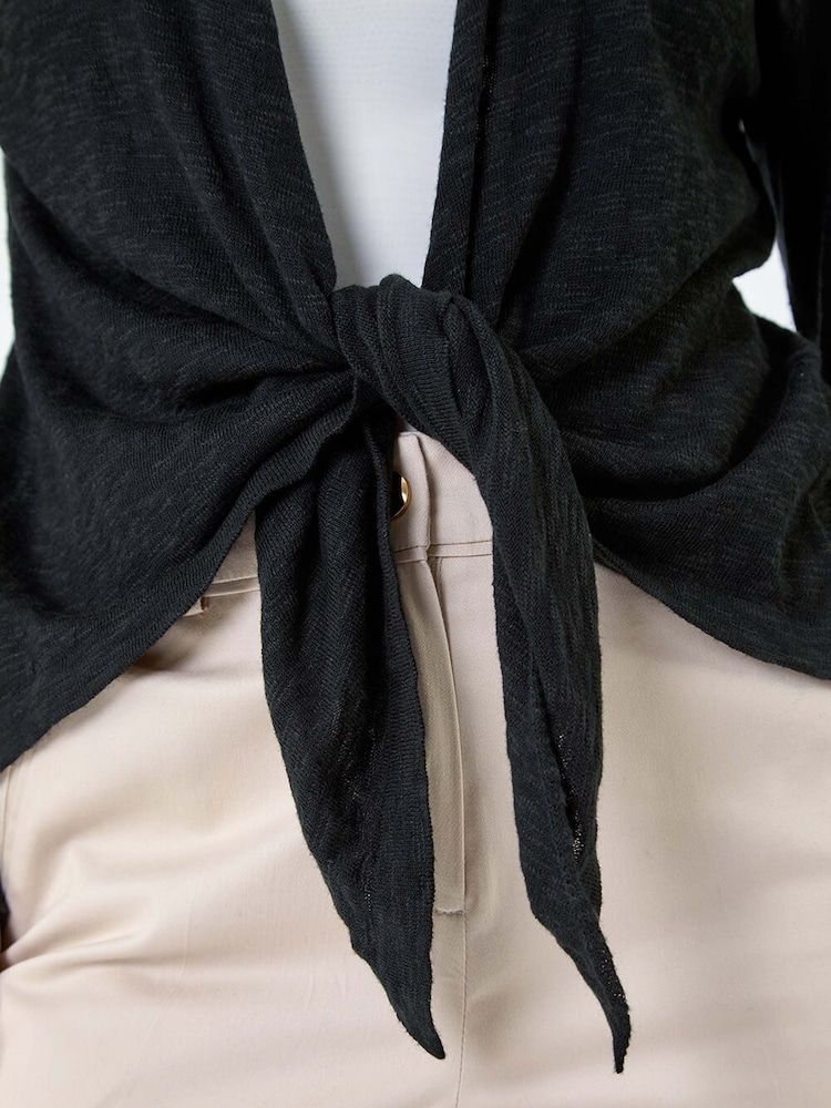 Roman Black Waterfall Front Cotton Knit Cardigan - Image 5 of 5