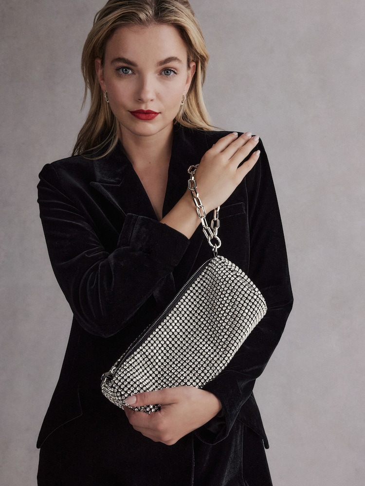Silver Tabitha Simmons Ana Sparkle Barrel Shoulder Bag - Image 2 of 15