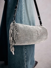 Silver Tabitha Simmons Ana Sparkle Barrel Shoulder Bag - Image 8 of 15