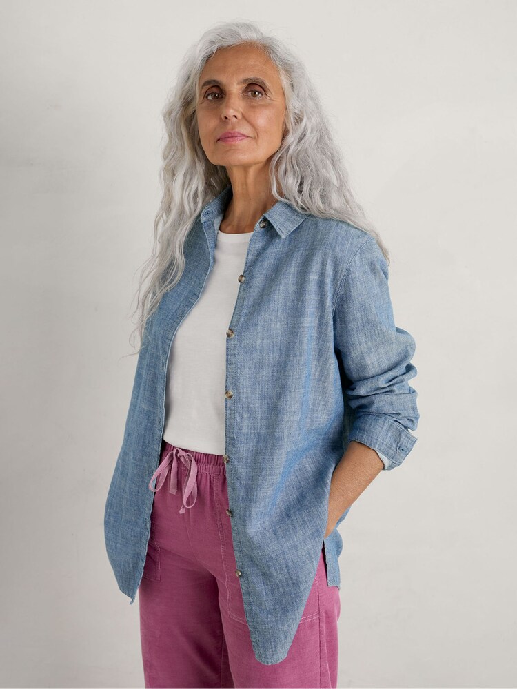 Seasalt Cornwall Blue Sailmaker Chambray Shirt - Image 1 of 5 Seasalt Cornwall Blue Sailmaker Chambray Shirt - Image 1 of 5