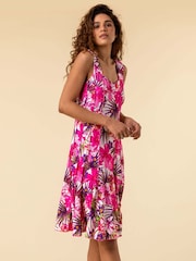 Roman Pink Tropical Floral Stretch Panel Dress - Image 1 of 4