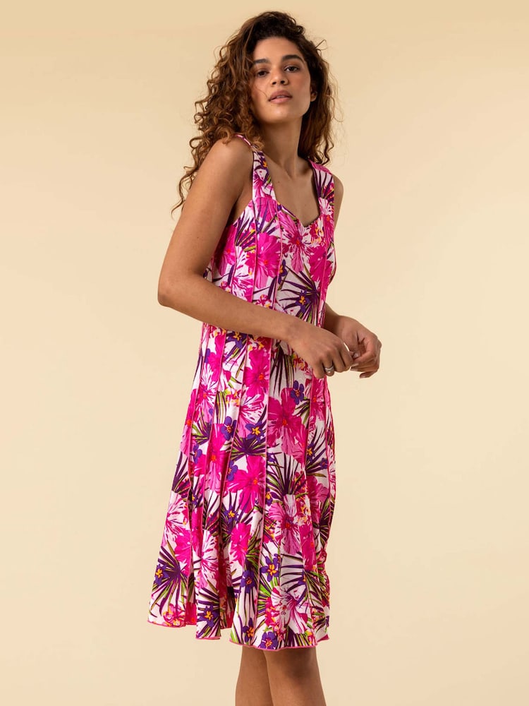Roman Pink Tropical Floral Stretch Panel Dress - Image 1 of 4 Roman Pink Tropical Floral Stretch Panel Dress - Image 1 of 4