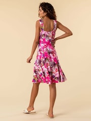 Roman Pink Tropical Floral Stretch Panel Dress - Image 2 of 4