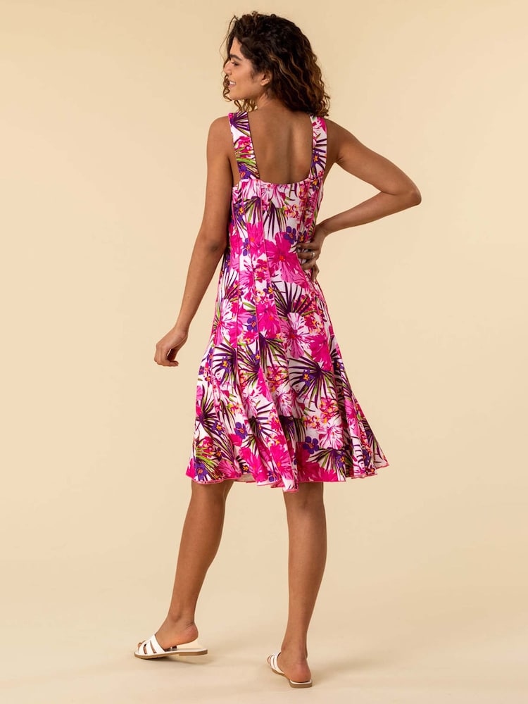 Roman Pink Tropical Floral Stretch Panel Dress - Image 2 of 4