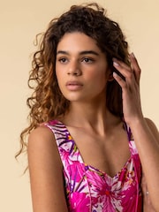 Roman Pink Tropical Floral Stretch Panel Dress - Image 3 of 4