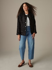 Black Sequin Bomber Jacket - Image 2 of 9