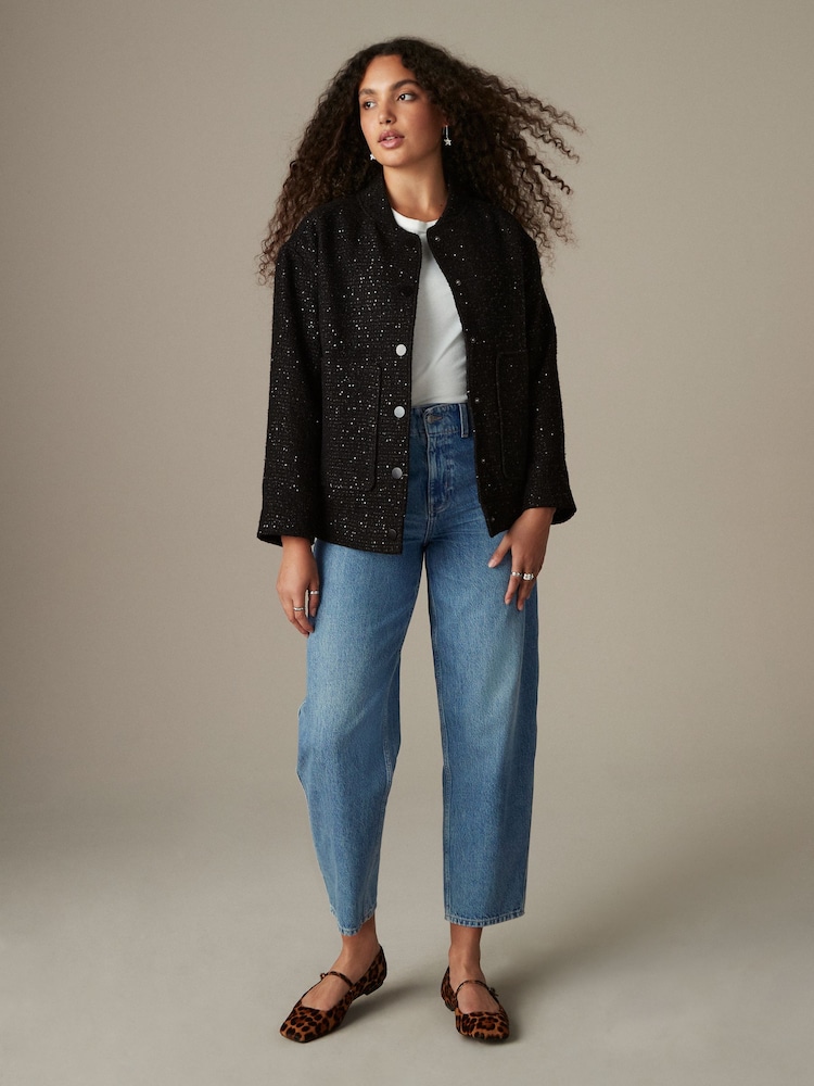 Black Sequin Bomber Jacket - Image 2 of 9