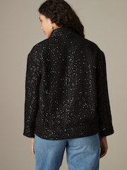 Black Sequin Bomber Jacket - Image 3 of 9