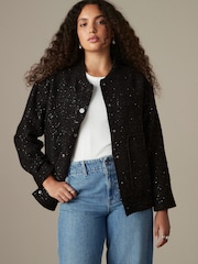 Black Sequin Bomber Jacket - Image 4 of 9