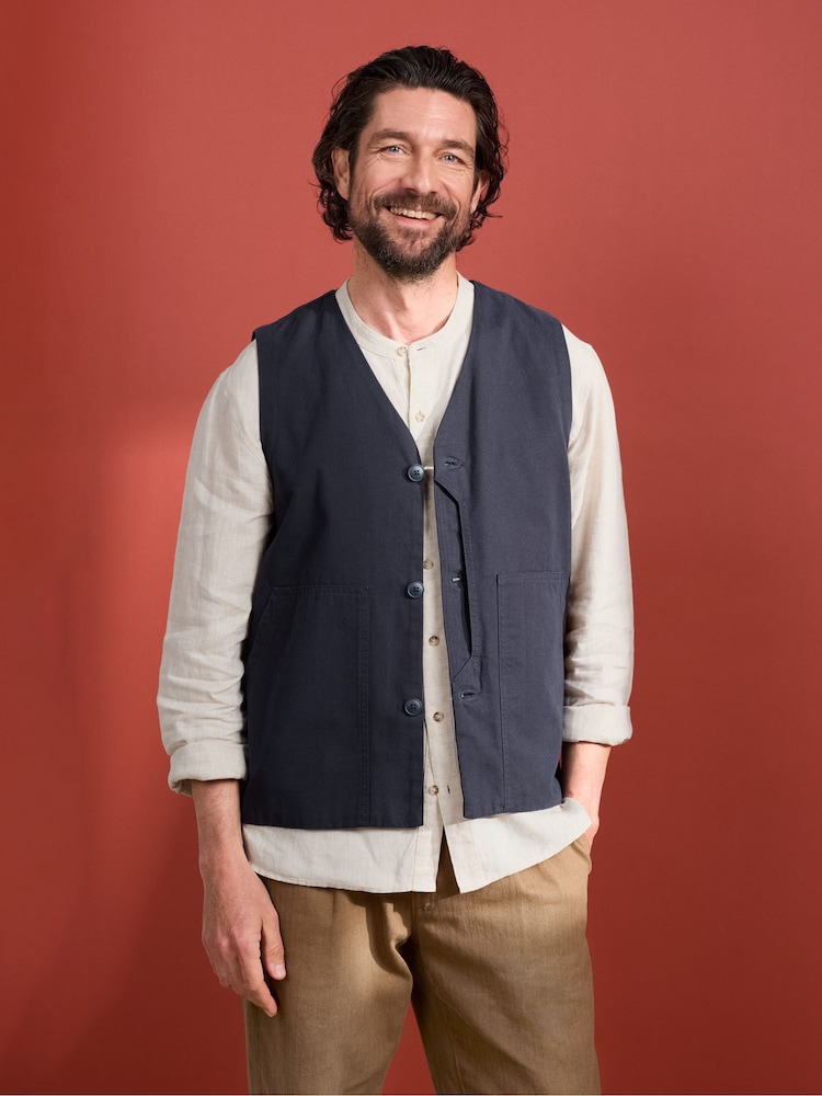 Seasalt Cornwall Blue Mens Cotton Metern Regular Fit Waistcoat - Image 1 of 5