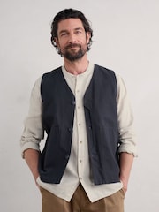 Seasalt Cornwall Blue Mens Cotton Metern Regular Fit Waistcoat - Image 3 of 5