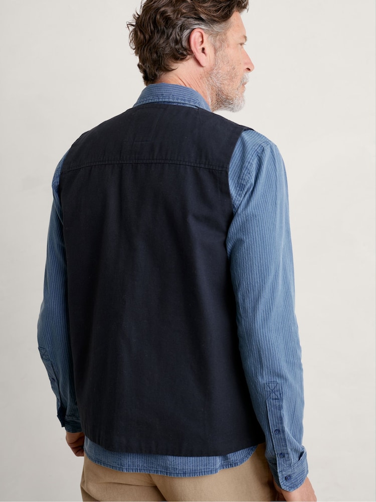 Seasalt Cornwall Blue Mens Cotton Metern Regular Fit Waistcoat - Image 5 of 5