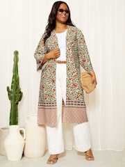 Curves Like These Brown Long Sleeve Longline Kimono - Image 1 of 4