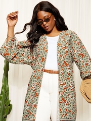 Curves Like These Brown Long Sleeve Longline Kimono - Image 2 of 4