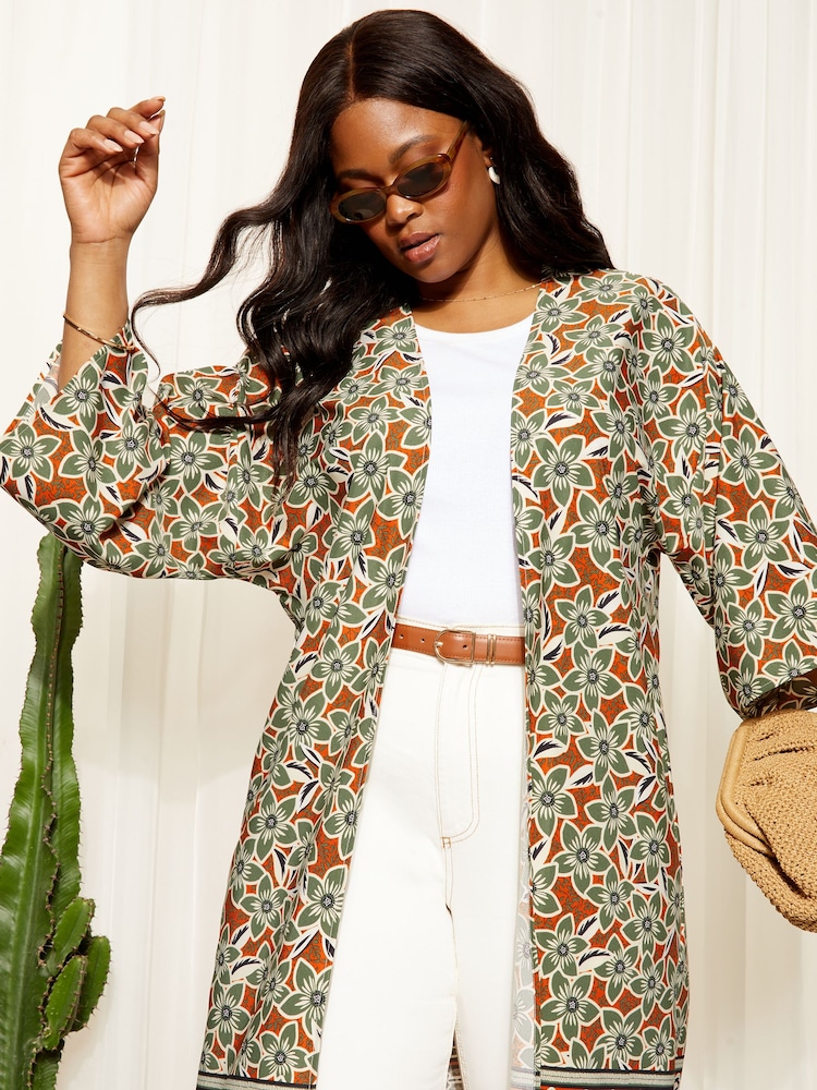 Curves Like These Brown Long Sleeve Longline Kimono - Image 2 of 4 Curves Like These Brown Long Sleeve Longline Kimono - Image 2 of 4