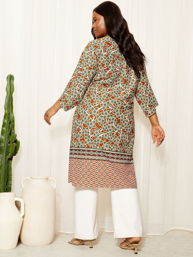 Curves Like These Brown Long Sleeve Longline Kimono - Image 4 of 4 Curves Like These Brown Long Sleeve Longline Kimono - Image 4 of 4