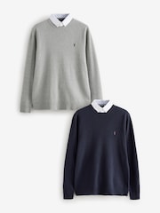 Navy/Grey Oxford Mock 100% Cotton Shirt Jumper 2 Pack - Image 1 of 10