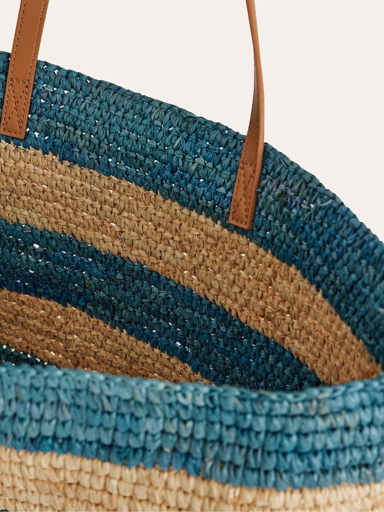 Boden Blue Raffia Tote Bag - Image 2 of 2