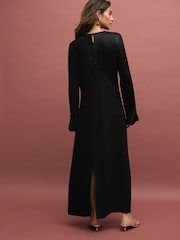 Black Long Sleeve Satin Mix Column Midi Dress - Image 3 of 6