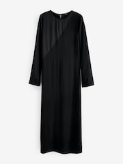 Black Long Sleeve Satin Mix Column Midi Dress - Image 4 of 6