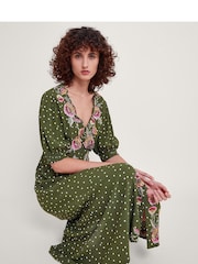 Monsoon Green Myla Embroidered Tea Dress - Image 3 of 5