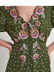 Monsoon Green Myla Embroidered Tea Dress - Image 4 of 5