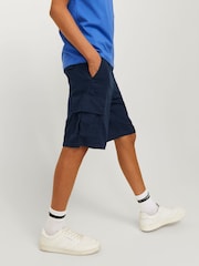 Синий - Синие свободные шорты-карго из ткани с добавлением льна JACK & JONES JUNIOR - Изображение 1 из 8