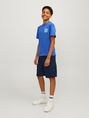 Синий - Синие свободные шорты-карго из ткани с добавлением льна JACK & JONES JUNIOR - Изображение 2 из 8