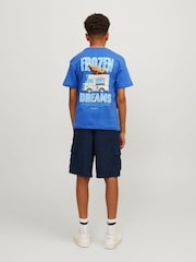 Синий - Синие свободные шорты-карго из ткани с добавлением льна JACK & JONES JUNIOR - Изображение 5 из 8
