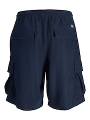 Синий - Синие свободные шорты-карго из ткани с добавлением льна JACK & JONES JUNIOR - Изображение 8 из 8