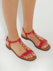 Dune London Red Chain T-Bar Lottys Flat Sandals - Image 1 of 5