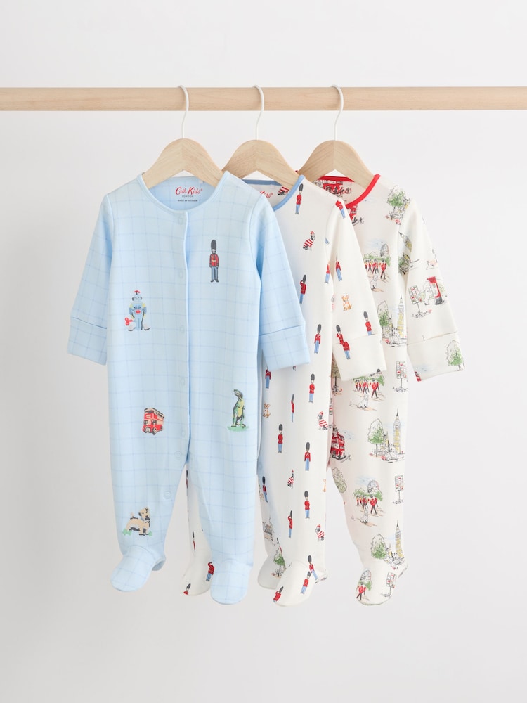 Blue Cath Kidston Cars Baby 100% Cotton Sleepsuits 3 Pack - Image 1 of 12