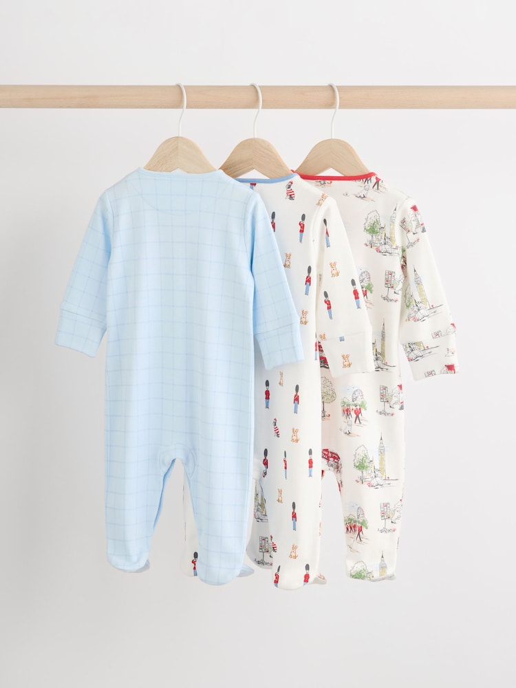 Blue Cath Kidston Cars Baby 100% Cotton Sleepsuits 3 Pack - Image 2 of 12
