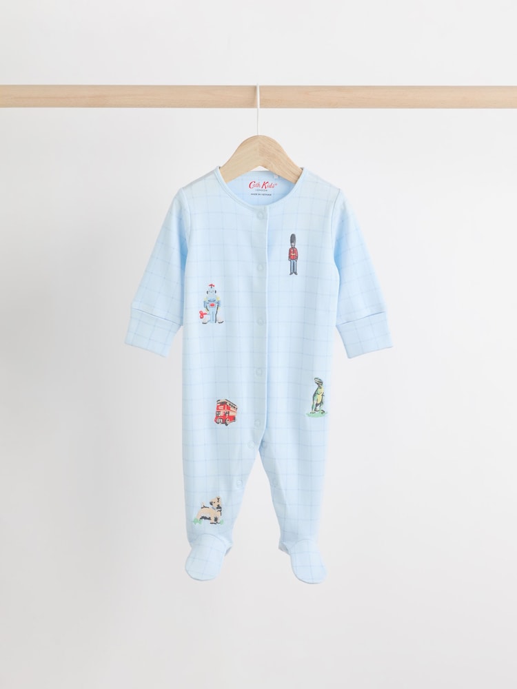 Blue Cath Kidston Cars Baby 100% Cotton Sleepsuits 3 Pack - Image 3 of 12